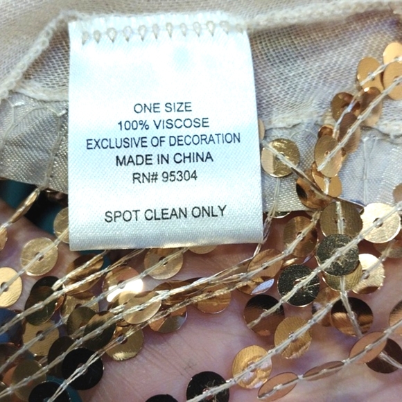 ✨Vintage Silk Scarf With Gold Sequin Fringe - Picture 7 of 8